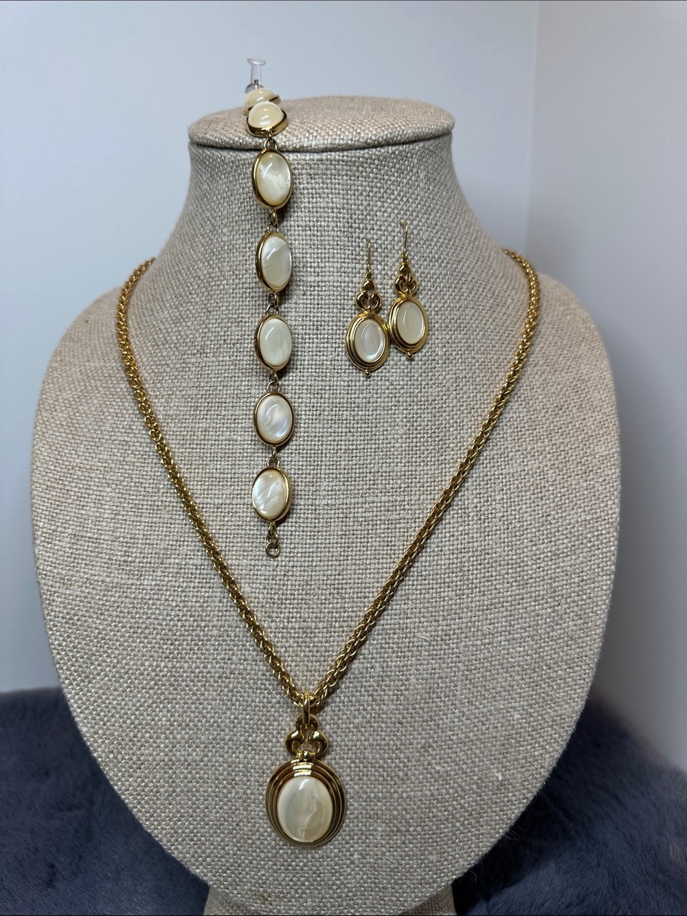 Monet Gold-Tone Necklace, Bracelet & Earrings with Cream Cabochons